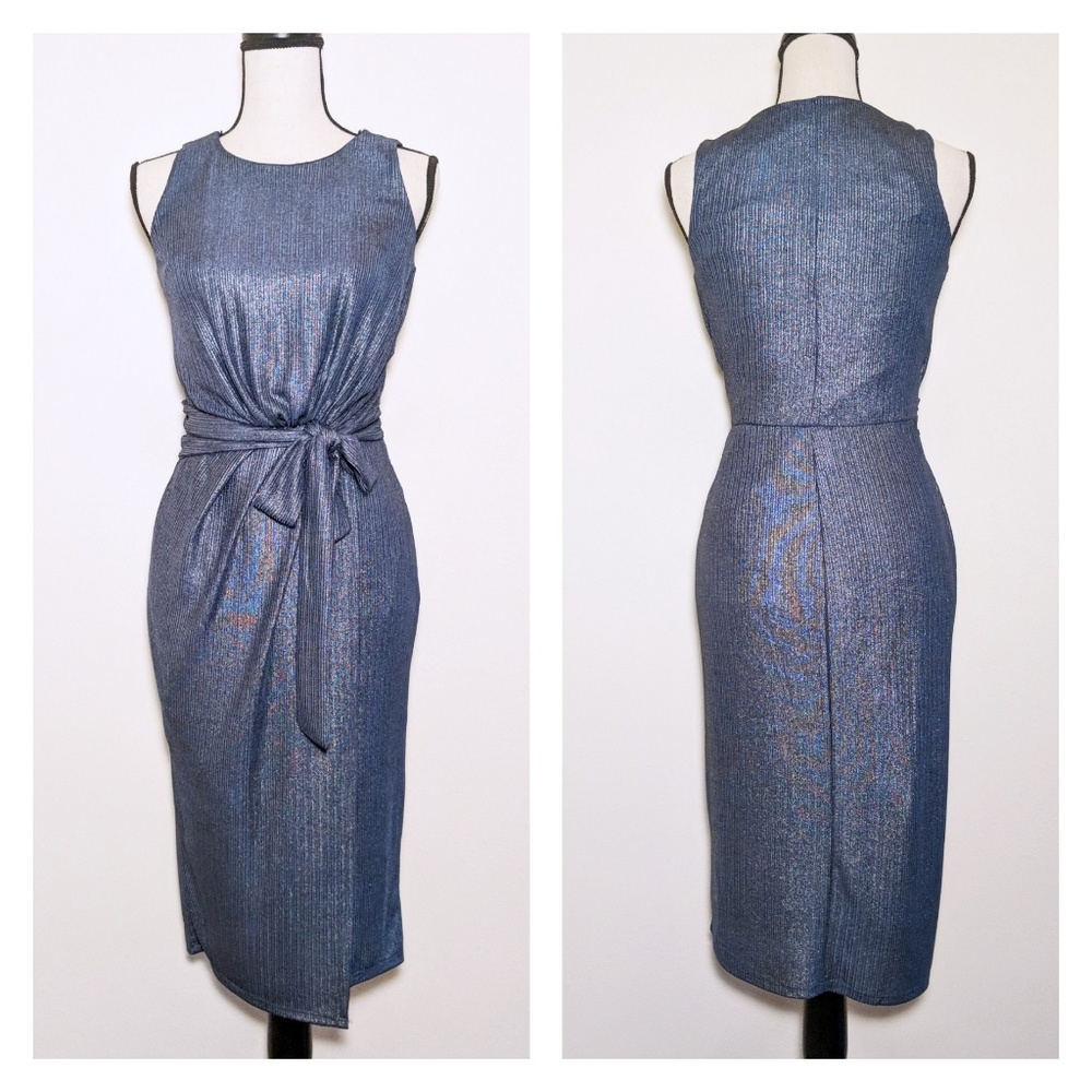 NWT Superfoxx Shimmery Silvery Blue Midi Dress